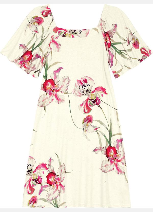 Malwee - Vestido Curto Botânica Off White