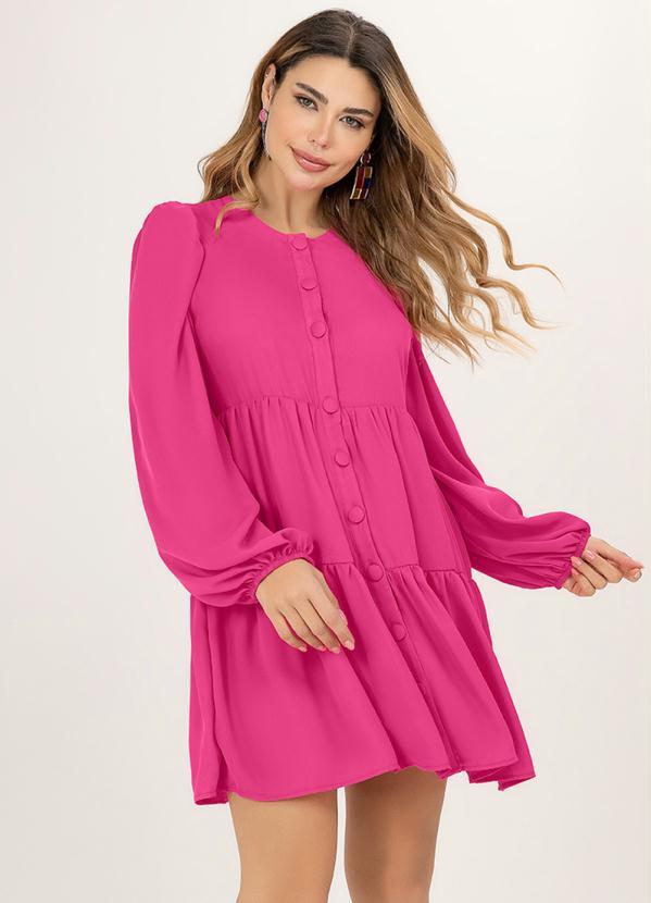 Angel - Vestido Curto Botões Crepe Rosa