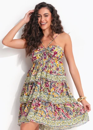 Farm - Vestido Curto Brisa de Flor Amarelo - FARM