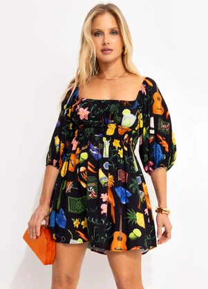 Farm - Vestido Curto Buena Gente Preto - FARM