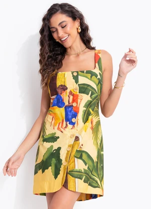 Farm - Vestido Curto Café da Tarde Amarelo - FARM