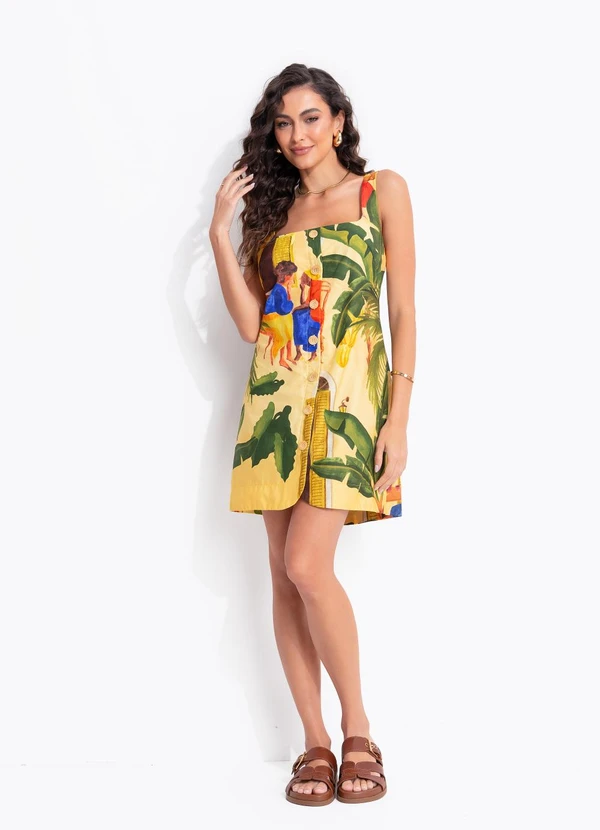 Farm - Vestido Curto Café da Tarde Amarelo