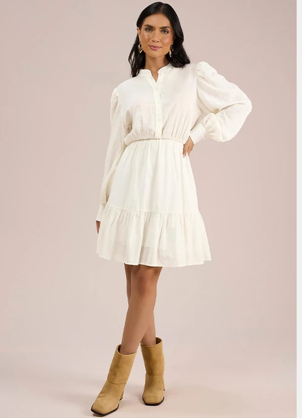 Angel - Vestido Curto Cambraia de Algodao Branco