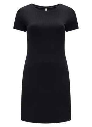 Lunender Mais Mulher - Vestido Curto Canelado Básico Plus Size Preto - LUNENDER MAIS MULHER