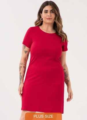 Lunender Mais Mulher - Vestido Curto Canelado Básico Plus Size Vermelho - LUNENDER MAIS MULHER