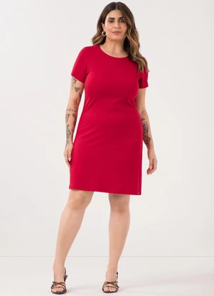 Lunender Mais Mulher - Vestido Curto Canelado Básico Plus Size Vermelho - LUNENDER MAIS MULHER