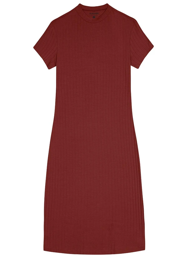 Malwee - Vestido Curto Canelado Bordô