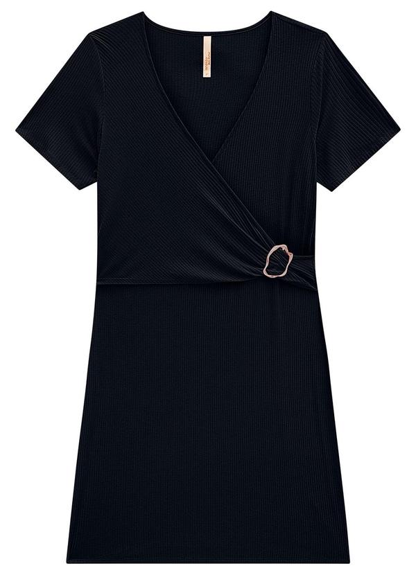 Lunender Mais Mulher - Vestido Curto Canelado com Detalhe Fivela Preto