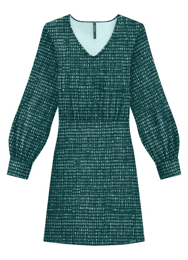 Lunender - Vestido Curto Canelado com Manga Longa Bufante Verde 1