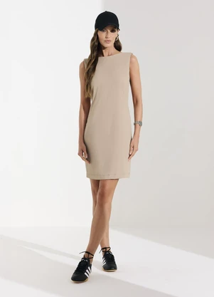 Veev - Vestido Curto Canelado de Poliamida Bege - VEEV