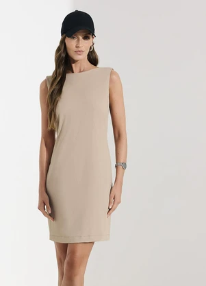 Veev - Vestido Curto Canelado de Poliamida Bege - VEEV