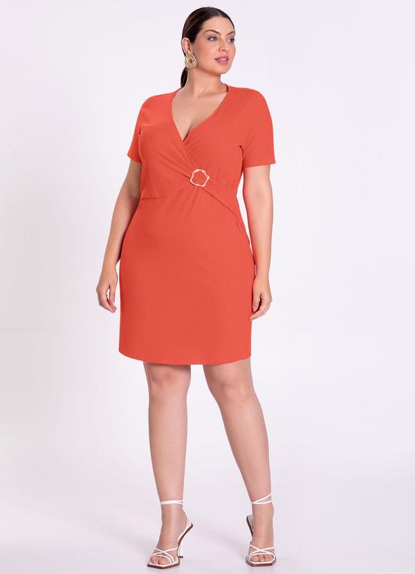 Lunender Mais Mulher - Vestido Curto Canelado Laranja 3