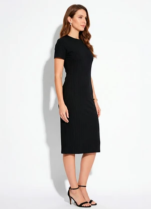 Malwee - Vestido Curto Canelado Preto - MALWEE