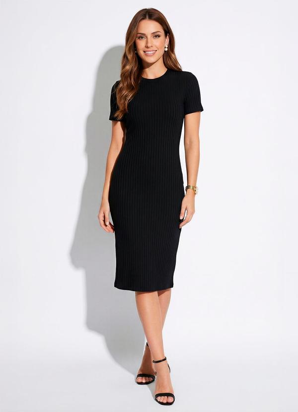 Malwee - Vestido Curto Canelado Preto