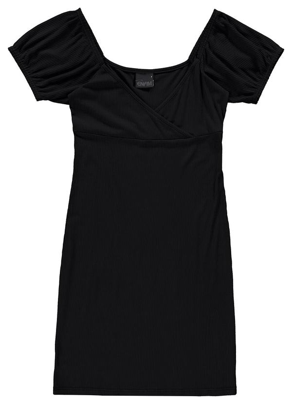 Enfim - Vestido Curto Canelado Preto