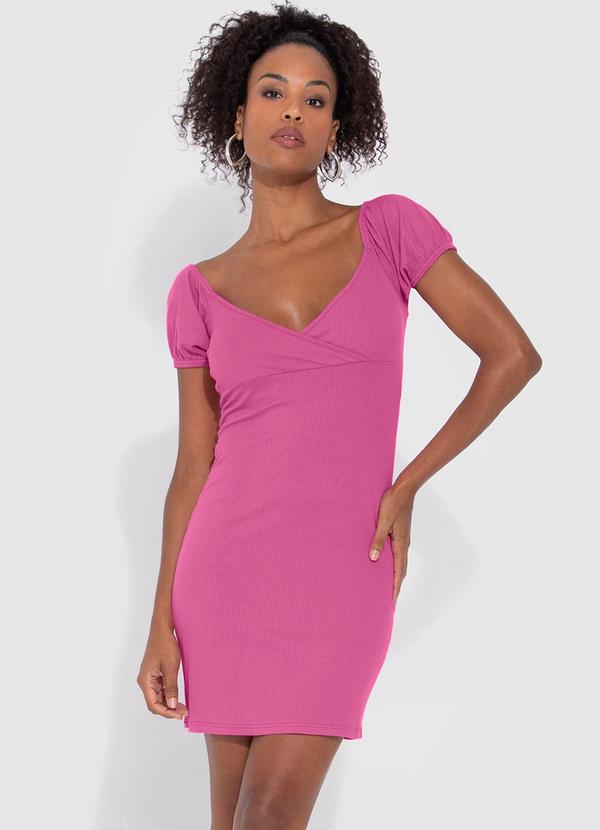 Enfim - Vestido Curto Canelado Rosa