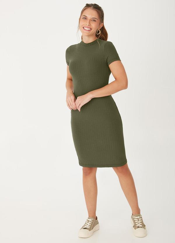 Malwee - Vestido Curto Canelado Verde Militar
