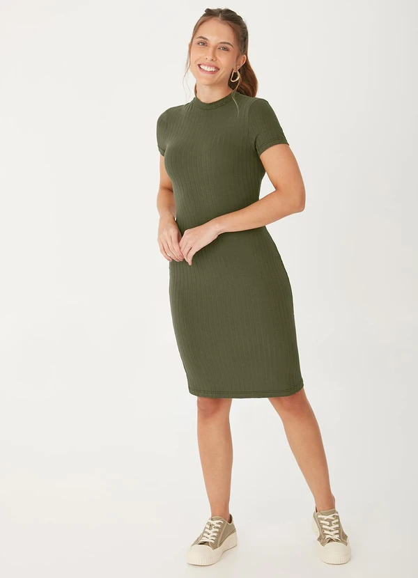 Malwee - Vestido Curto Canelado Verde Militar 1