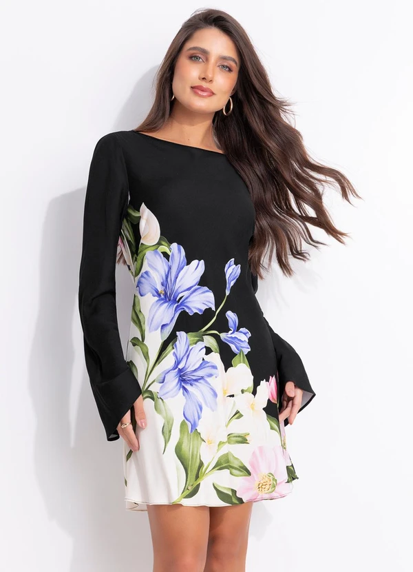 Farm - Vestido Curto Céu de Flor Preto 1