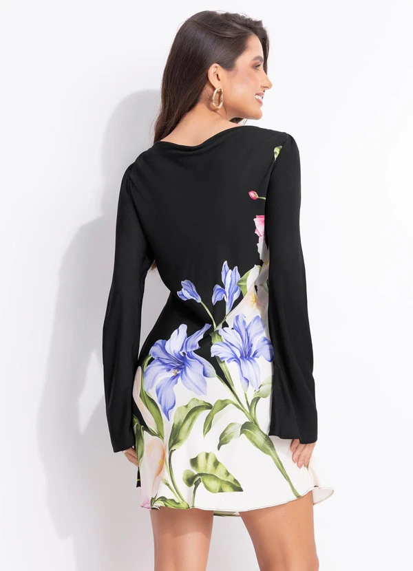 Farm - Vestido Curto Céu de Flor Preto 2