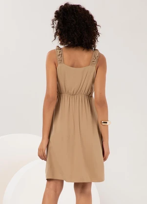 Lunender - Vestido Curto com Alças e Decote Reto Bege - LUNENDER