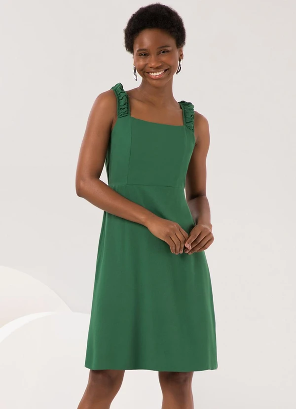 Lunender - Vestido Curto com Alças e Decote Reto Verde