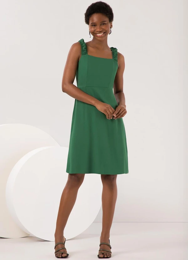 Lunender - Vestido Curto com Alças e Decote Reto Verde 3