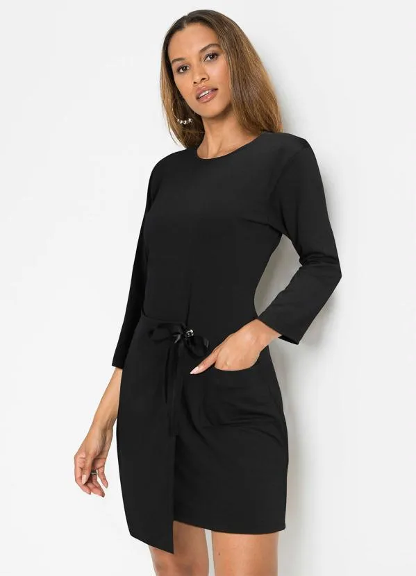 bonprix - Vestido Curto com Amarração Preto