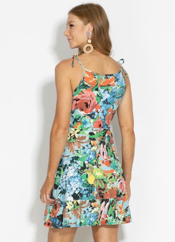 Quintess - Vestido Curto com Babado Estampado Azul 2