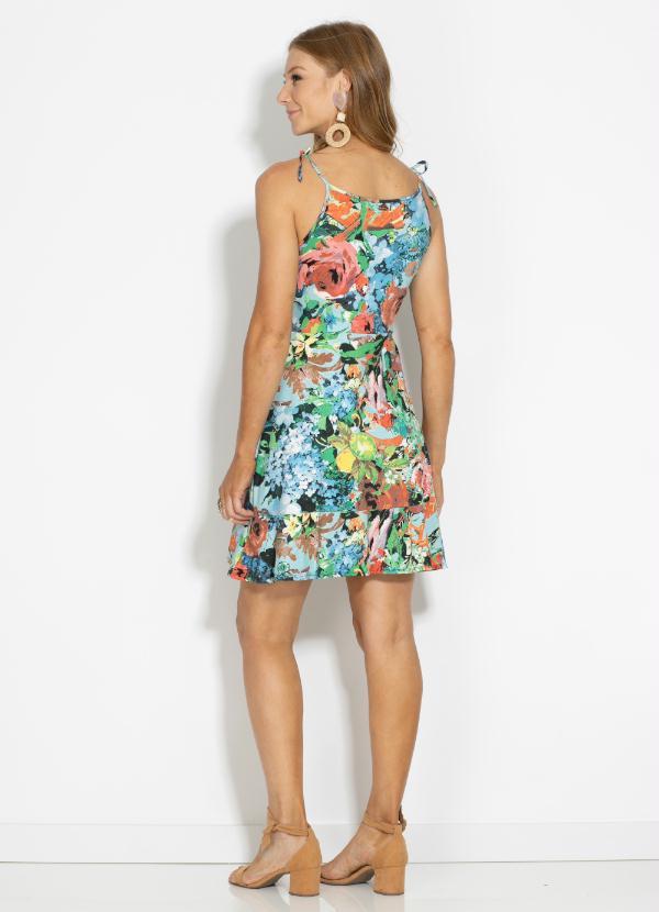 Quintess - Vestido Curto com Babado Estampado Azul 4