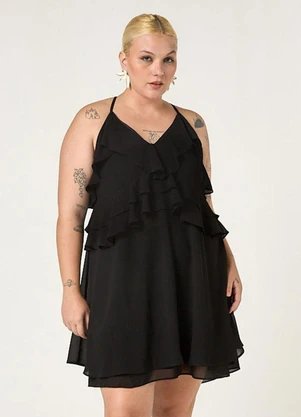 Elegance - Vestido Curto com Babados Preto - ELEGANCE