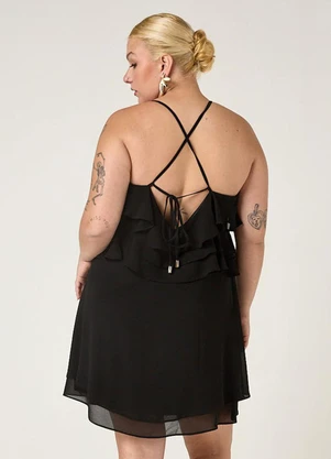 Elegance - Vestido Curto com Babados Preto - ELEGANCE