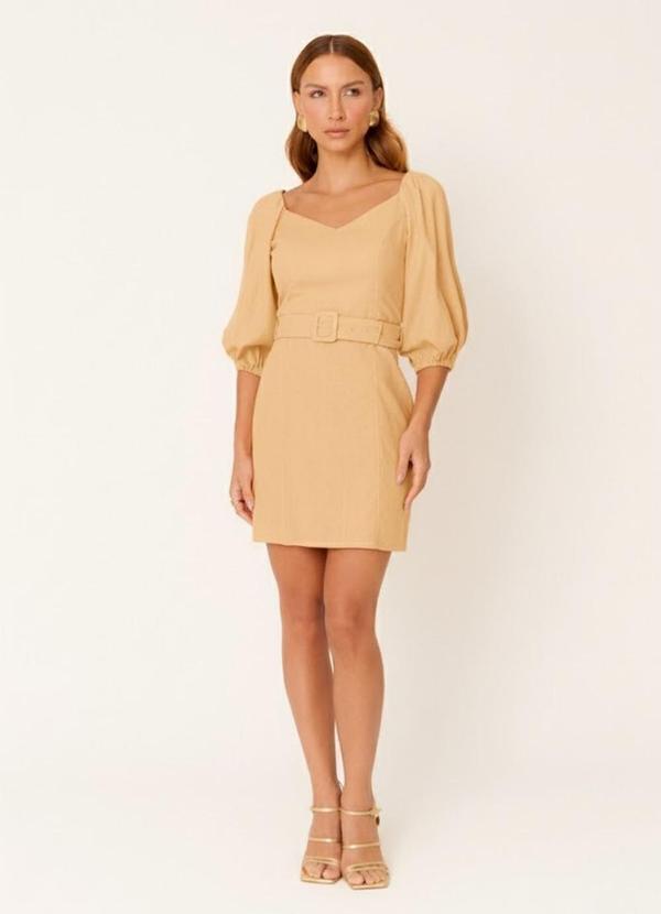 Carlota Costa - Vestido Curto com Cinto Bege