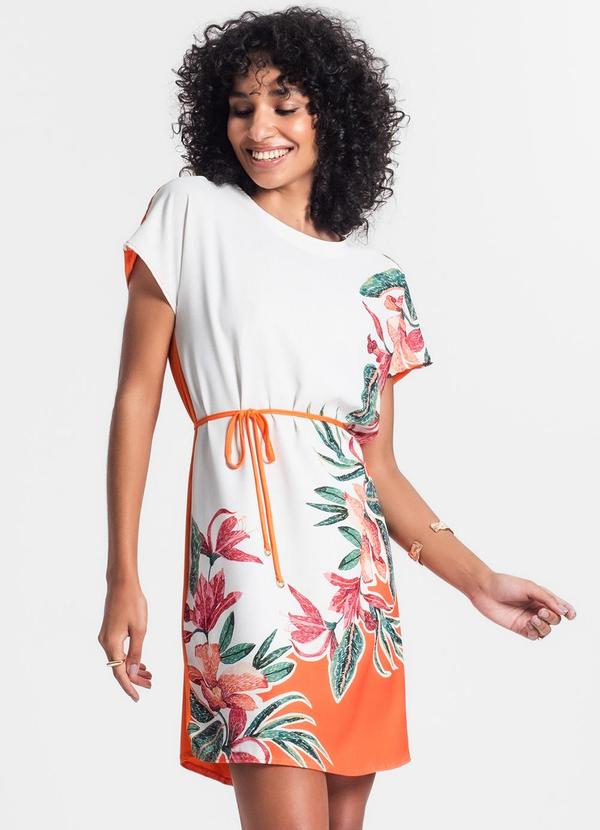 Rovitex - Vestido Curto com Estampa Laranja