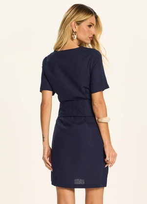Doce Trama - Vestido Curto com Faixa e Fivela Azul - DOCE TRAMA