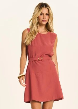 Doce Trama - Vestido Curto com Faixa na Cintura Vermelho - DOCE TRAMA
