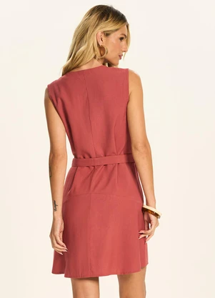 Doce Trama - Vestido Curto com Faixa na Cintura Vermelho - DOCE TRAMA
