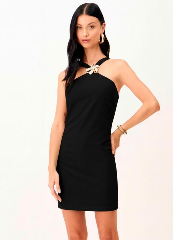 Carlota Costa - Vestido Curto com Flor Decote Preto