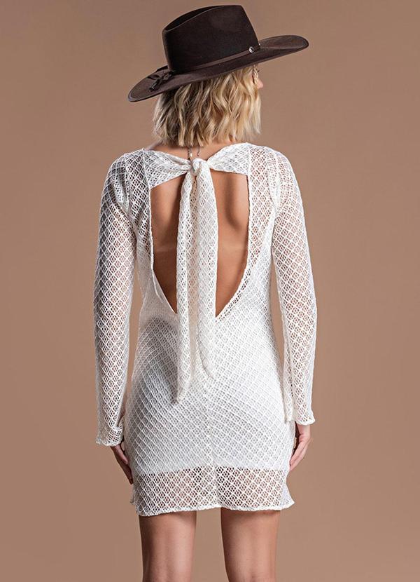 Choyee - Vestido Curto com Forro em Crochet Bege 2