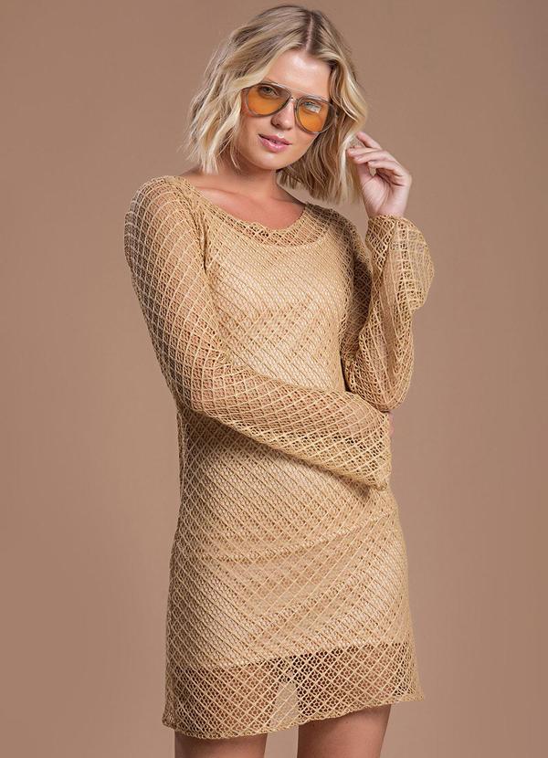 Choyee - Vestido Curto com Forro em Crochet Marrom
