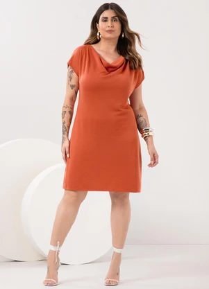 Lunender Mais Mulher - Vestido Curto com Gola Degagê Tricô Laranja - LUNENDER MAIS MULHER
