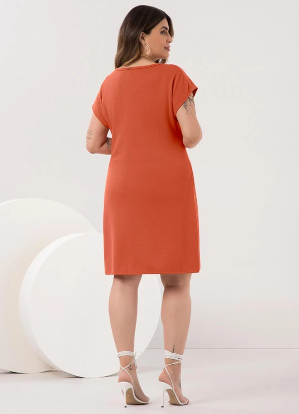 Lunender Mais Mulher - Vestido Curto com Gola Degagê Tricô Laranja 2