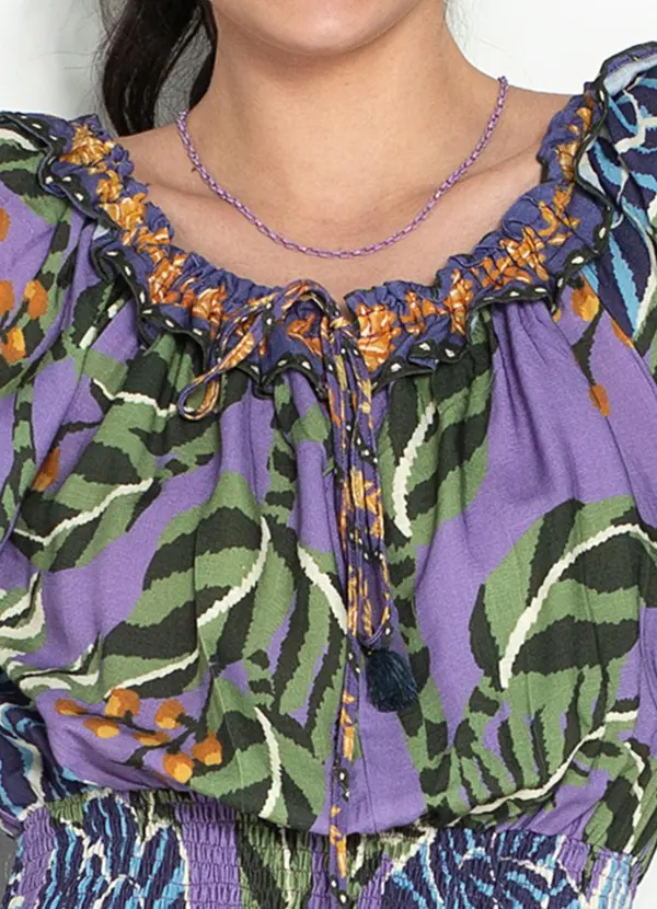 Farm - Vestido Curto com Lastex Bossa Flor Roxo 5