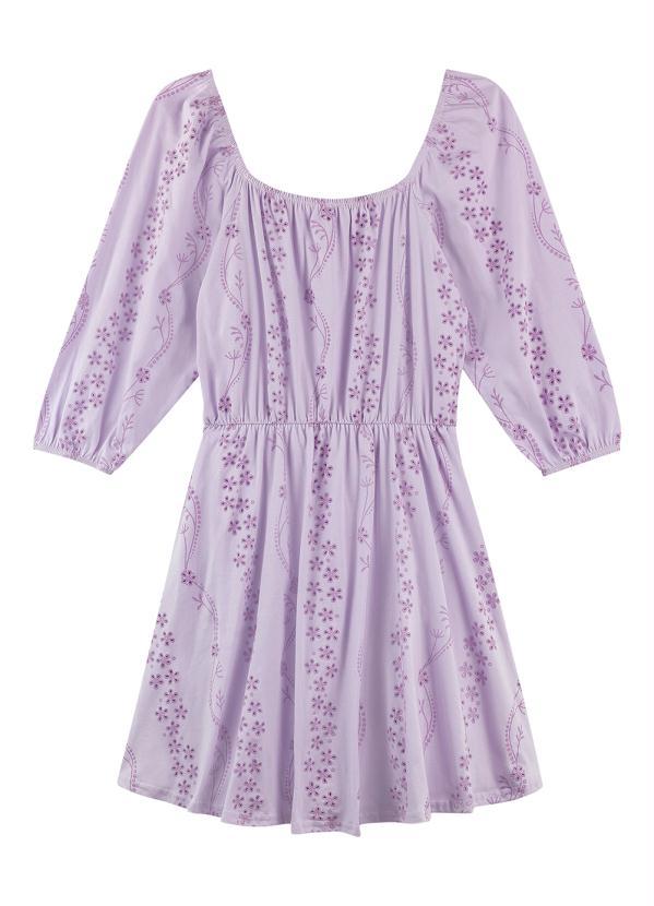 Marialícia - Vestido Curto com Manga Bufante Lilás 3
