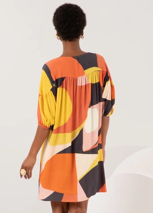 Lunender - Vestido Curto com Mangas 3/4 e Botões Laranja - LUNENDER