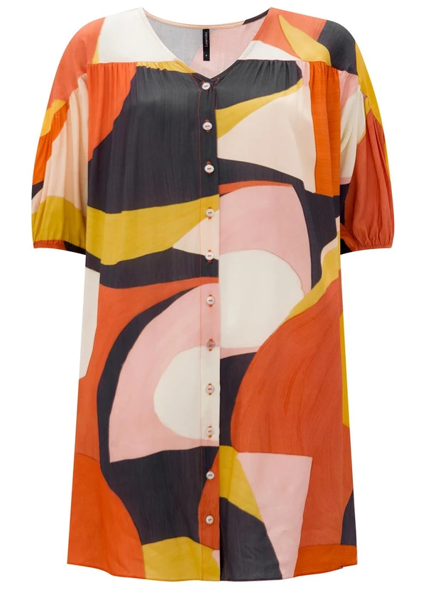 Lunender - Vestido Curto com Mangas 3/4 e Botões Laranja 4