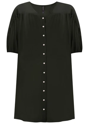 Lunender - Vestido Curto com Mangas 3/4 e Botões Preto - LUNENDER