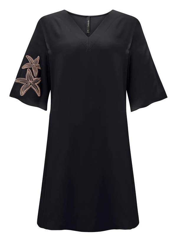 Lunender - Vestido Curto com Mangas Amplas e Preto