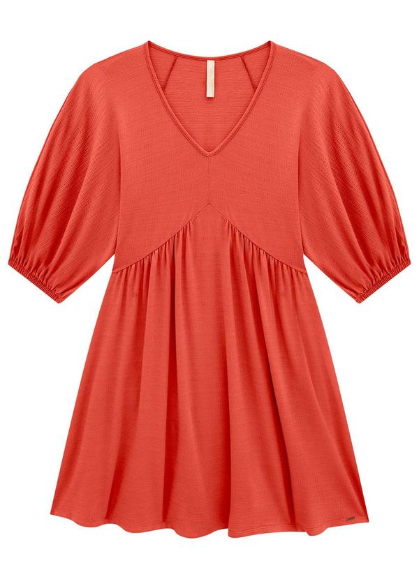 Lunender - Vestido Curto com Recorte Franzido Laranja