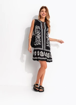 Farm - Vestido Curto Coqueiro Sereno Preto - FARM